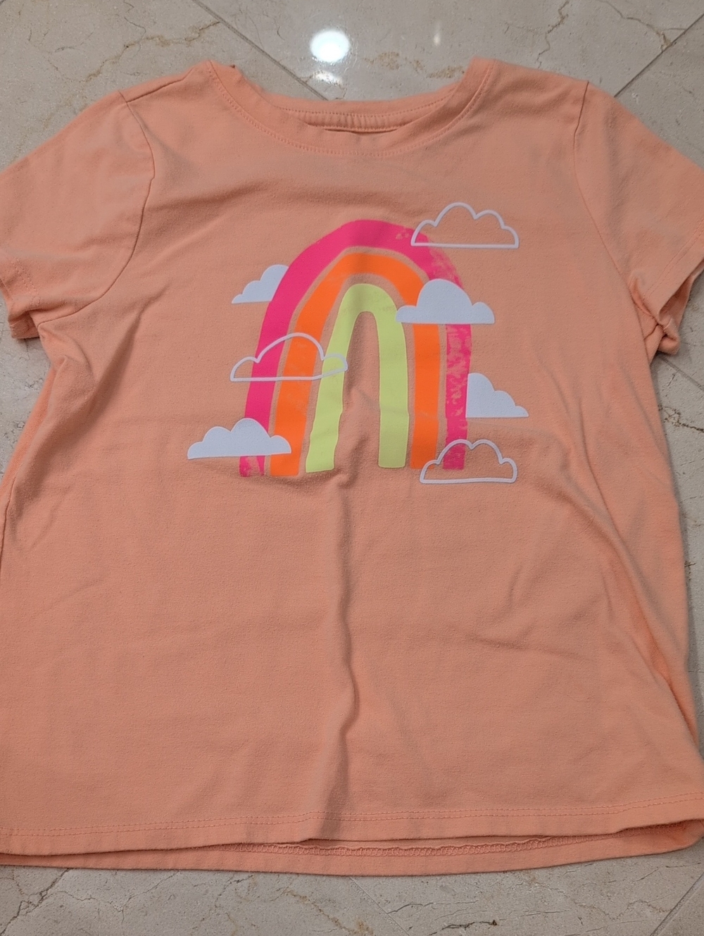 Kids Cat & Jack Peach Tee with Neon Rainbow Graphic Size 6